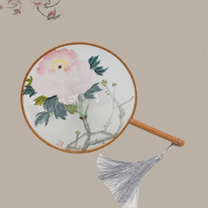 手绘真丝团扇中国风女定制扇高档古典圆扇古风日用送礼摆件圆形扇