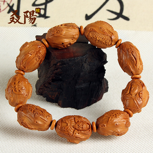 扬扬文玩 苏州名家曹乐款忠孝仁义橄榄胡手串精品核雕南工把玩