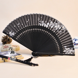 江户日式日本和风折扇子竹柄和服扇真丝女士樱花 小小迷你口袋扇