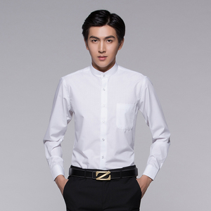 中华立领长袖衬衫男士韩版修身英伦青年商务休闲纯白寸衫衣中国风