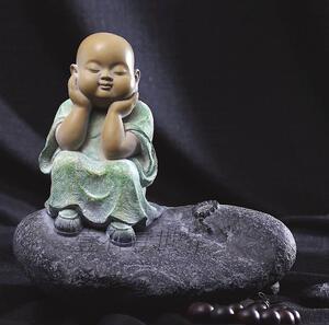 台湾一角禅 铁丸石 摆件 林昭发小沙弥 纯真小和尚(8")
