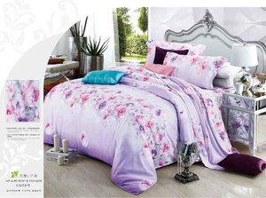 植物羊绒天丝绒紫玫瑰仙子布料面料定做四件套被套床单枕套床笠