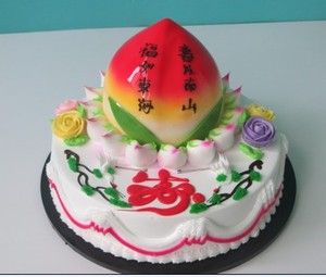 包邮仿真塑胶 两层祝寿贺寿寿桃生日蛋糕模型假蛋糕样品道具