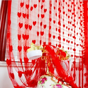 婚庆用品结婚门帘 婚房装饰布置用品红色窗帘 韩式桃心形爱心线帘