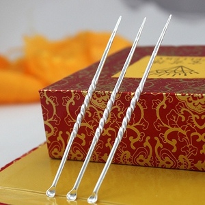 纯银999足银试毒银针水果叉粉刺针挖耳勺家用套装便携式迷你耳扒