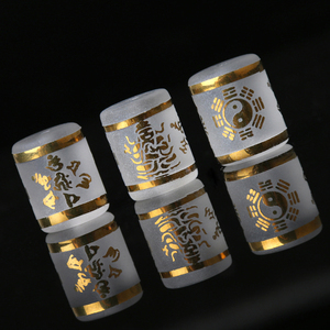 磨砂白水晶鎏金八卦六字真言柱八大守护神十二生肖本命佛菩萨配珠