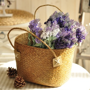 zakka美式乡村纯手工草编花篮花筐 地中海薰衣草仿真花