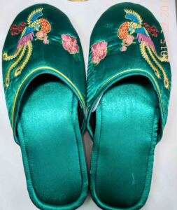 扬州绣花拖鞋 缎面绣花拖鞋 凤凰图案 结婚送礼佳品深绿凤凰
