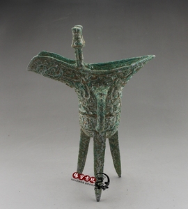 仿古做旧出土青铜器摆件 纯铜爵杯酒杯帝王杯大号三角杯古玩收藏