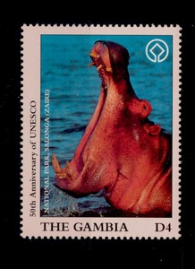 冈比亚 1997 世界遗产 扎伊尔 萨龙加国家公园 河马  邮票
