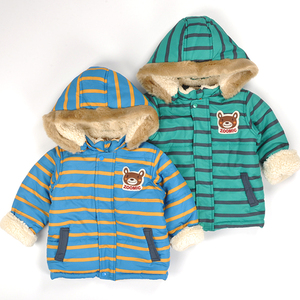 冬棉服 男童女童装 儿童条纹小熊羊羔绒棉衣 连帽棉袄外套