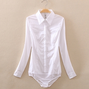 衬衫女长袖2024夏季新款韩版纯棉修身工作服连体白色衬衣连档上衣