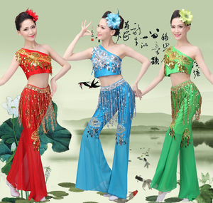 2021新款傣族舞台服装女装舞蹈服装傣族舞长裤现代舞孔雀舞蹈裤装