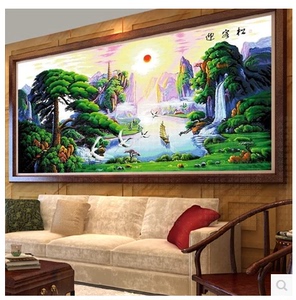 迎客松十字绣山水画成品