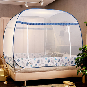 可折叠蒙古包免安装蚊帐拉链方顶三开门加密1.5米/1.8m床双人家用