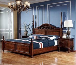 欧度春天 美式乡村 桃花芯木纯实木双人床支架床 箱体高箱床b1107