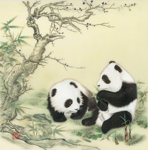 名古绣艺 苏绣刺绣diy套件初学手工装饰画熊猫戏竹