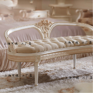 新古典美式欧式法式宫廷床尾凳实木雕花双人沙发象牙白描金拉扣