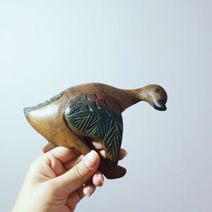 vintage古董一只生无可恋的废鸭子实木雕刻手工木头生动趣味摆件