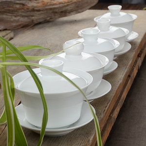 德化白瓷盖碗茶杯功夫茶具三才单个家用纯白陶瓷泡茶碗logo定制