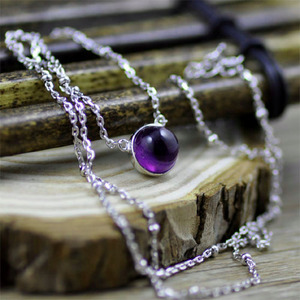紫丁幽香-925纯银时尚简约百搭细项链镶嵌天然紫水晶-圆形小吊坠