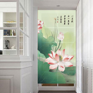 厕所隔断门帘风水帘软隔断卫生间莲花荷花茶室中式中国风卧室布艺