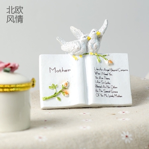 超迷你首饰盒复古小鸟鸽子圣经树脂书家居摆件小动物拍照道具背景