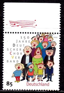 德国邮票~音乐、大合唱1全新票 带上侧边纸