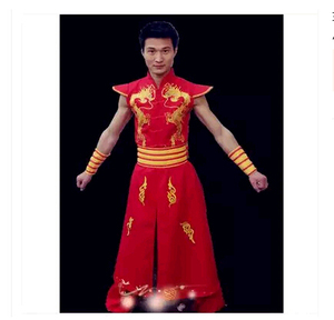 新款男红色打鼓服 舞台表演服演出服装中国风古装戏服杂技表演服