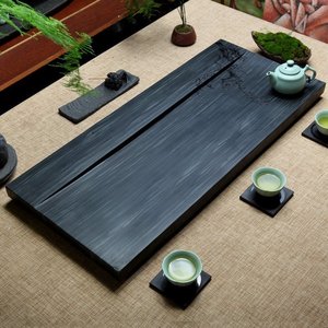 整块木纹石茶盘石头茶台墨绿玉石石材茶海手工家用功夫茶具简约