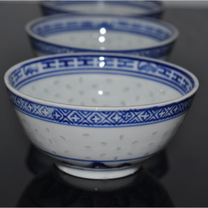 景德镇陶瓷碗 玲珑碗高温釉下彩青花碗餐具米粒饭碗罗汉碗4.5英寸