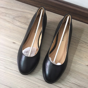 吉尔达正品真皮牛皮中跟浅口工作鞋职业女士单鞋黑色