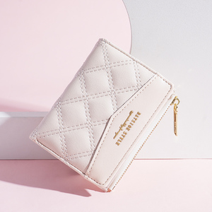 新款短款折叠小钱包女式小众设计韩版时尚ins菱格子车缝线钱夹包