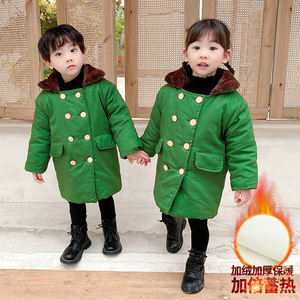 儿童军大衣d男童冬季小孩老款东北军棉绿色女童宝宝加厚棉衣外套