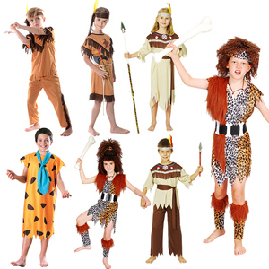 洲圣节儿童服装野人衣服印会安服土著人原始人非万化妆舞第演出服
