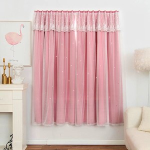 主卧室自贴阳台魔l术贴窗帘欧式粉色租房女孩房间双层带纱星空免