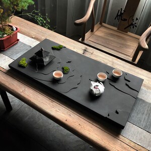 天然乌金石茶盘排水茶台倒流香茶海中式干k泡台黑曜石茶托艺术茶
