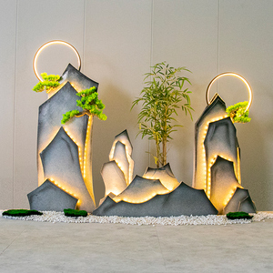 假山室内景观楼h梯间底下枯山水造景摆件玄关干景橱窗场景装饰布