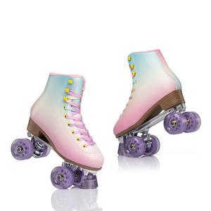 双排轮滑鞋成人男女四轮溜冰鞋成年滑轮专业轴承速滑轮花样彩红色