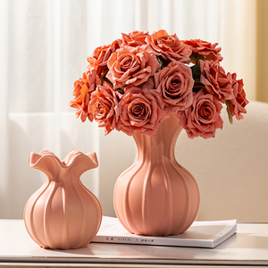 速发法式陶瓷小花瓶高级感插花复古美式玫瑰鲜花客厅摆件白色奶油