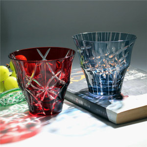 威士忌酒杯洋酒杯水晶玻璃材质纯手工雕刻日本江户切子工艺微瑕品