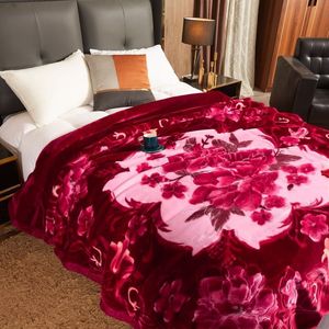 超柔毛毯尔层加厚5D压拉毯空调云毯冬夏季花舍双双人大红色婚庆毯