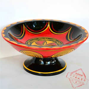 新品彝族漆器餐具盘子彩绘手工艺品四川大凉山西昌矮脚.盘餐具果