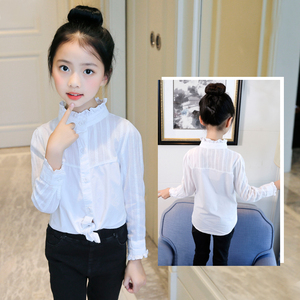 女童衬衫2021新款韩版洋气中大童装秋冬白色长袖上衣儿童加绒衬衣