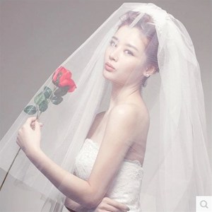 新品宋慧乔韩式全智贤同款新娘婚纱头纱 双层插梳可遮面短款拍照