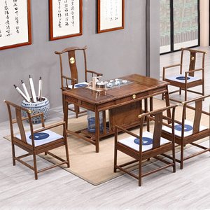 红木家俱鸡e翅木茶桌椅组合新中式茶台办公桌全实木功夫茶桌茶几