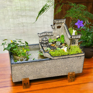 水池喷水石头盆庭院水景观流水石钵循环水涌泉鱼池室内小喷泉艾琅微