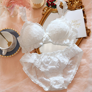 日系少女内衣套装 清纯白色合辑仙女风无m钢圈小胸文胸甜美可爱