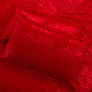 结婚床单双人大红单品大床婚庆三件套纯色飞边磨毛床上枕套18床