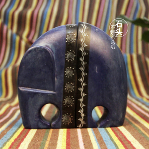 非洲手工艺 肯尼亚肥皂石头纯手A工雕刻大象书案书档 桌面摆件室